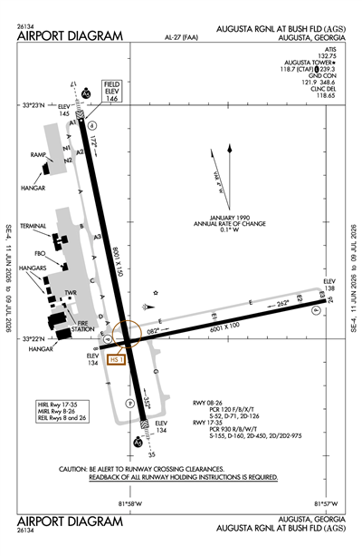 AUGUSTA RGNL AT BUSH FLD - Airport Diagram